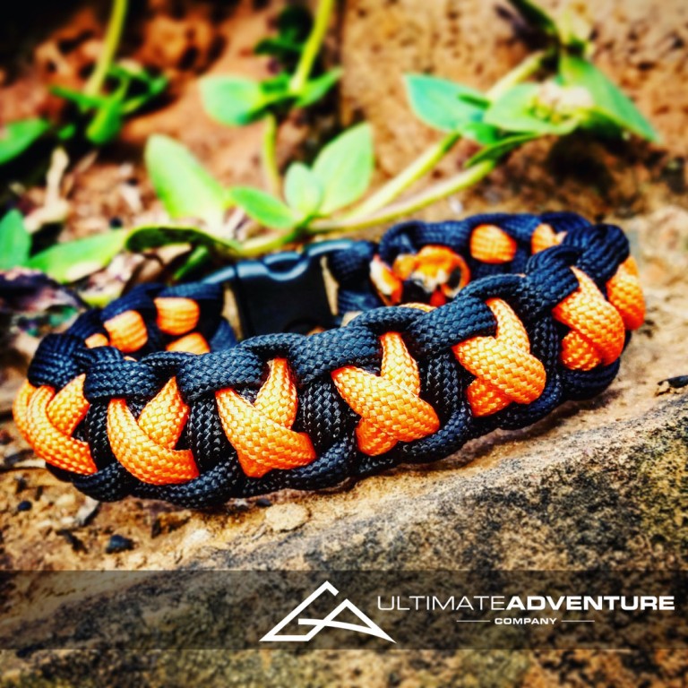 Orange and Black Cross Thread Paracord Survival Bracelet