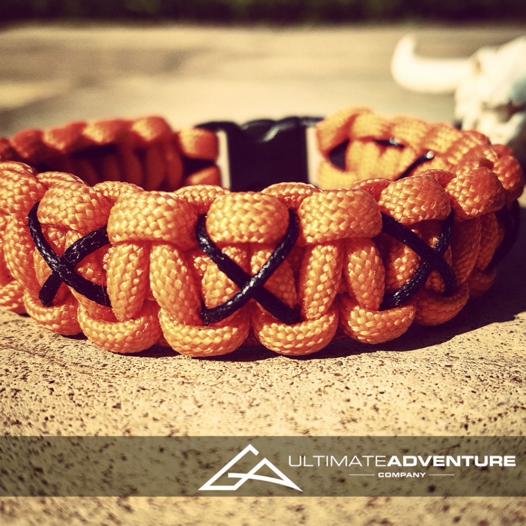 Neon Orange Paracord Survival Bracelet with X Thread