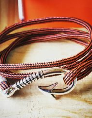 Black and Red Striped Paracord Fishhook Bracelet Nautical EDC Every Day Carry, Anklet