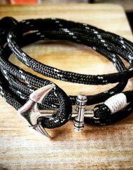 Black and thin White Stripe Paracord Anchor Bracelet Nautical EDC Every Day Carry, Anklet