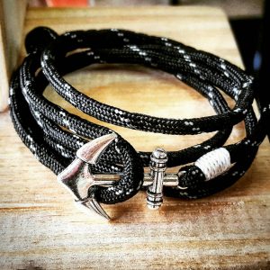 Black and thin White Stripe Paracord Anchor Bracelet Nautical EDC Every Day Carry, Anklet