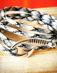 Black and White Camo Paracord Fishhook Bracelet Nautical EDC Every Day Carry, Anklet