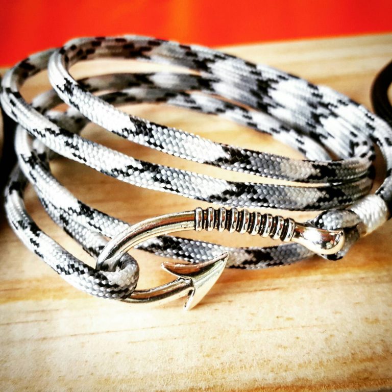 Black and White Camo Paracord Fishhook Bracelet Nautical EDC Every Day Carry, Anklet