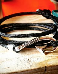 Black Paracord Fishhook Bracelet Nautical EDC Every Day Carry, Anklet