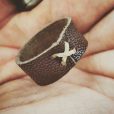 Brown Cross-Thread Mens Leather Ring, Accessories, Groomsman Gift