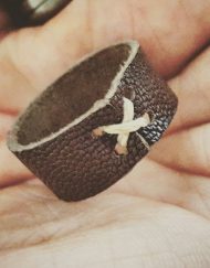Brown Cross-Thread Mens Leather Ring, Accessories, Groomsman Gift