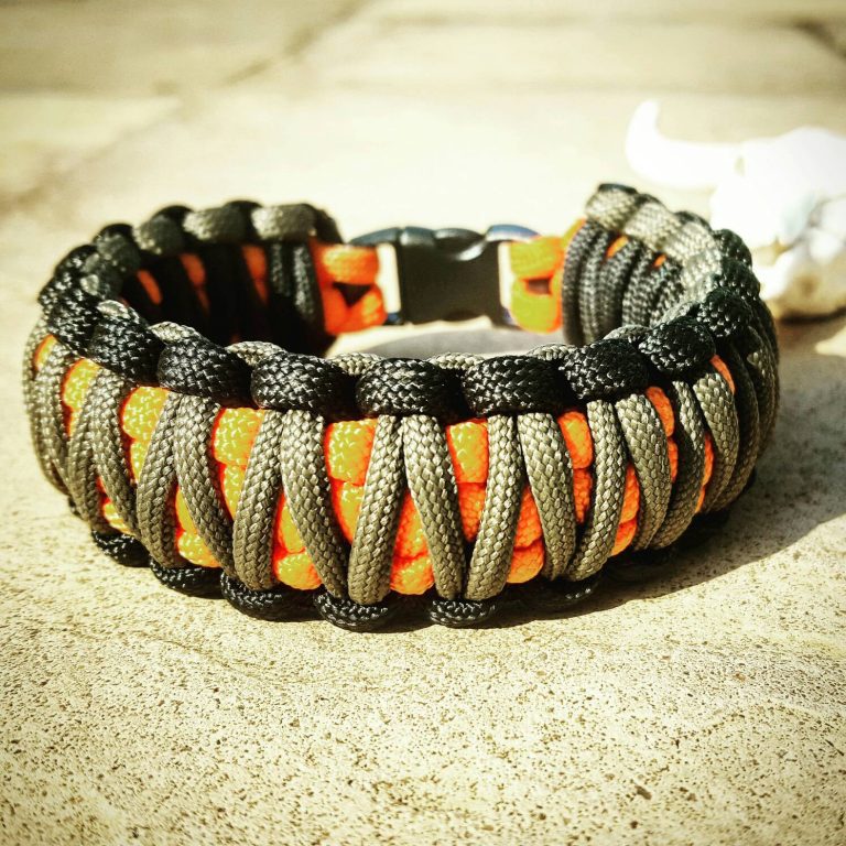 EDC Gear, Black Gray Orange King Cobra Paracord Bracelet, Hunting Fashion