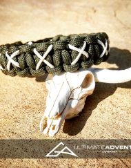 EDC Gear, Dark Green Paracord Bracelet with White X Thread, Hunting Fashion