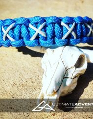 EDC Gear, Sky Blue Paracord Bracelet with Gray X Thread, Hunting Fashion