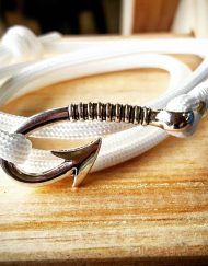 White Paracord Fishhook Bracelet Nautical EDC Every Day Carry, Anklet